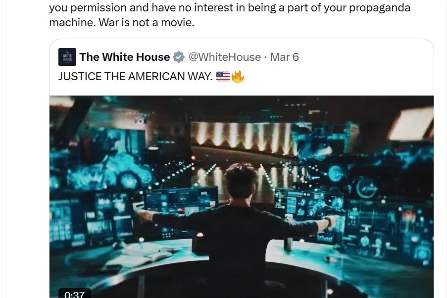 Ben Stiller在社媒平台X发文要求美国美工移除自己电影的画面。（Ben Still X截图）