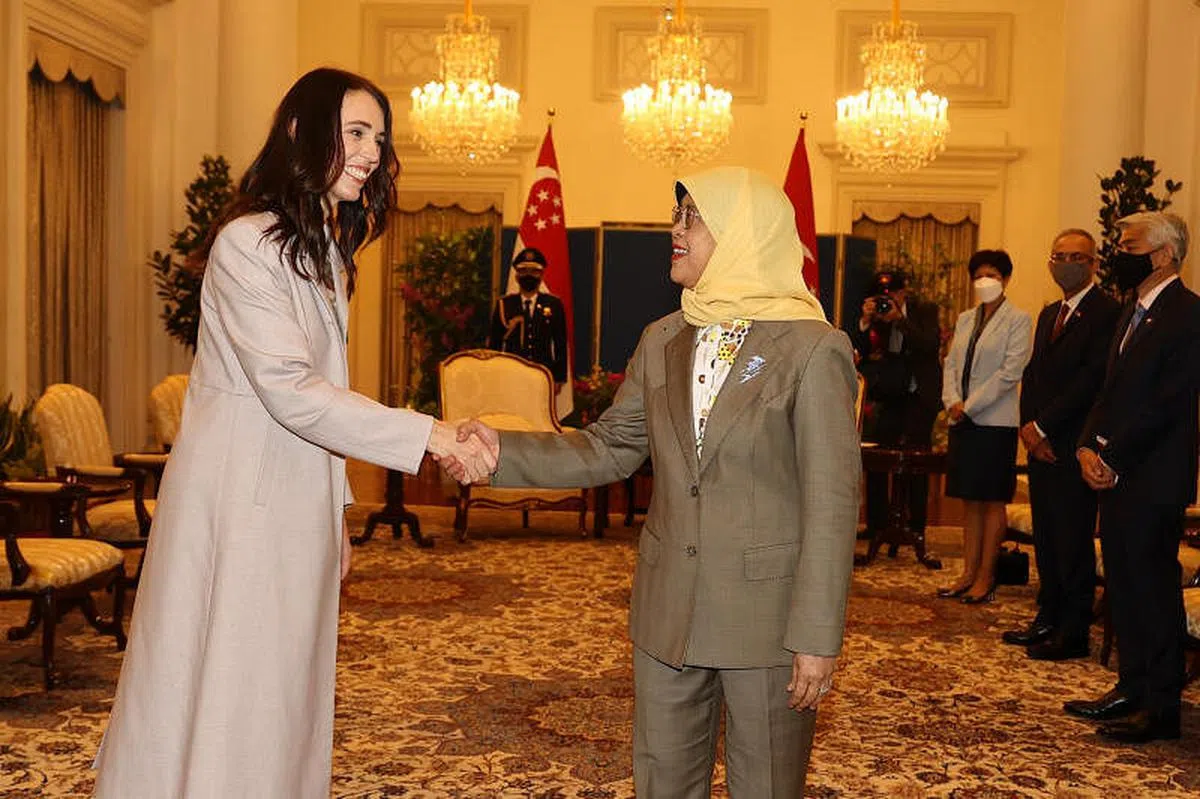 新西兰总理阿德恩今早与哈莉玛总统会面。（陈渊庄摄）