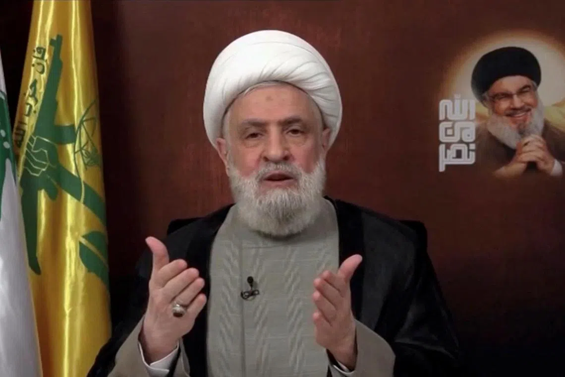 黎巴嫩真主党领导人卡西姆11月29日发表电视讲话。（路透社）