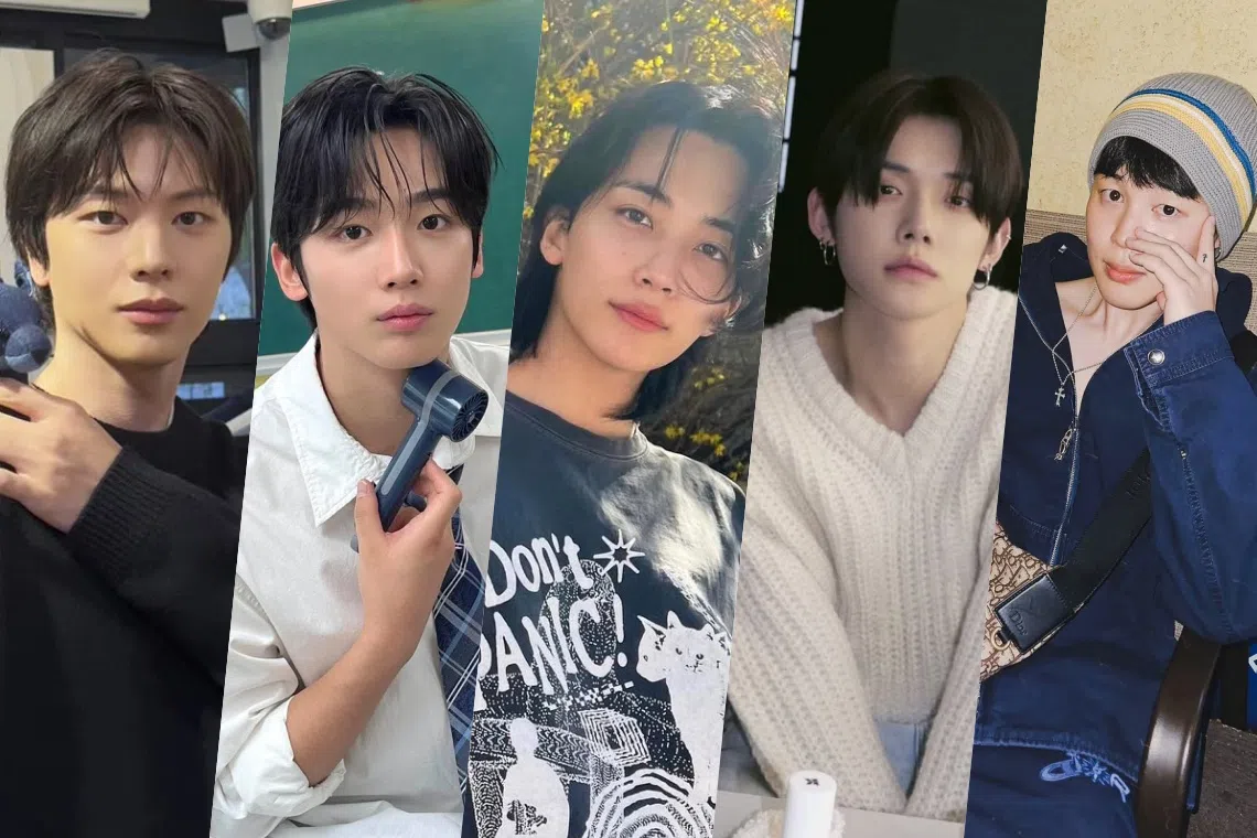 陆星材（左起）、金曜汉、尹净汉、崔然竣和Jimin排名10到六名。（取自艺人IG）