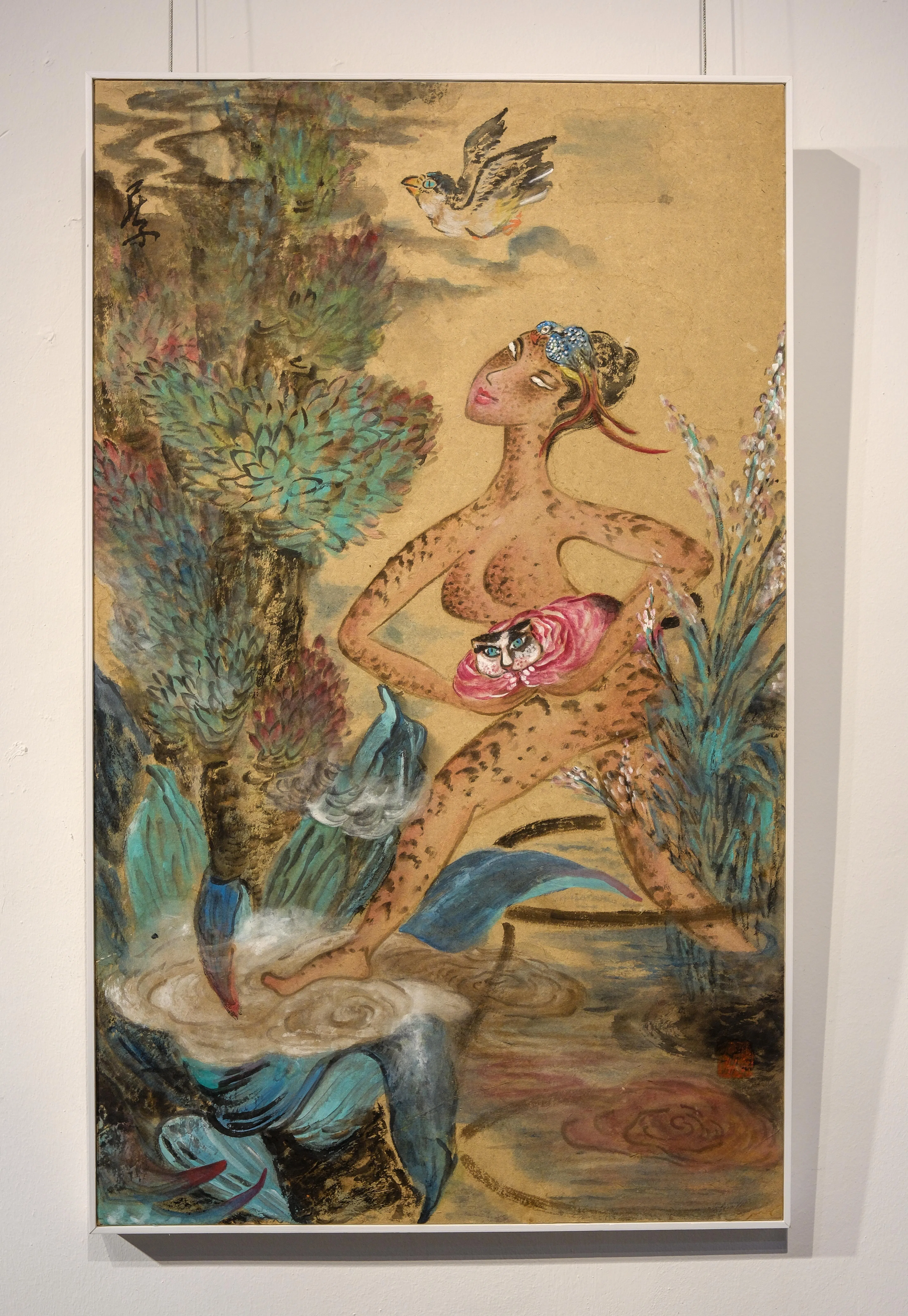 莫尼水墨画《妖灵花娆3》走出缸子，渴望自由。（曾坤顺摄）