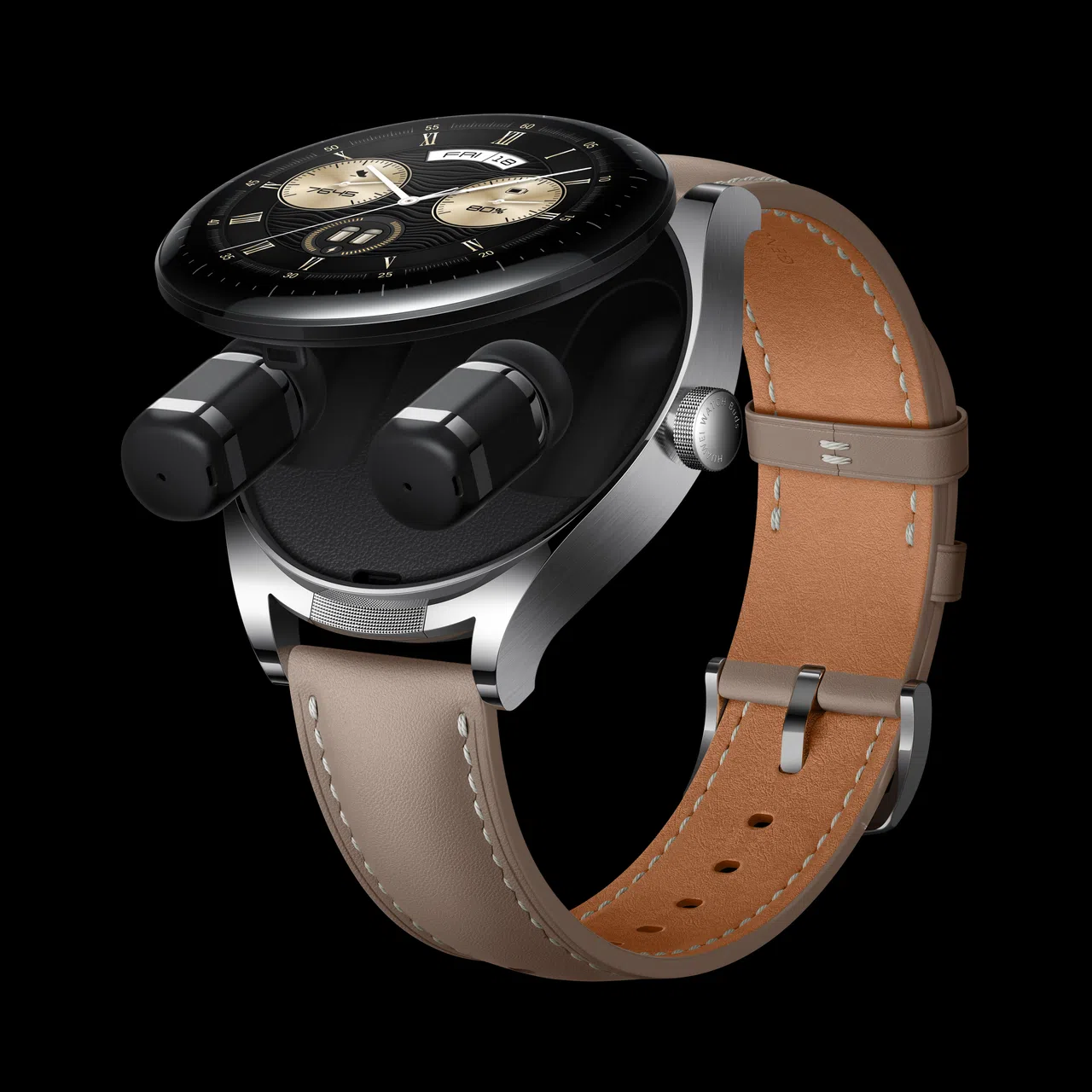 Watch Buds表盖下藏了一对真无线降噪蓝牙耳机。（厂商提供）