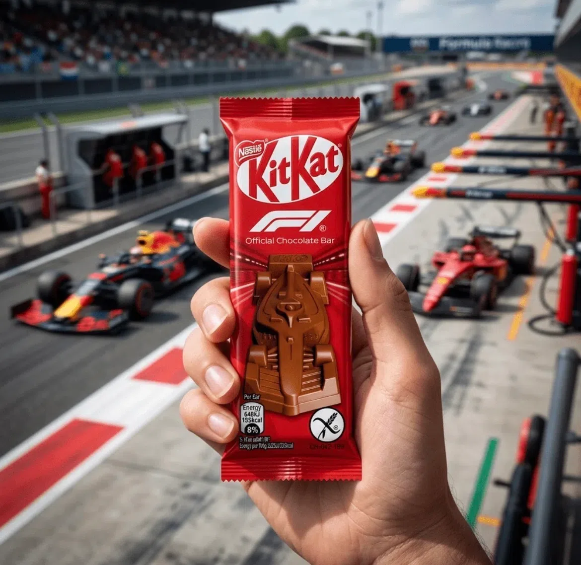 F1赛车造型Kit Kat巧克力，握在手里相当有气势。（Nestle图片）