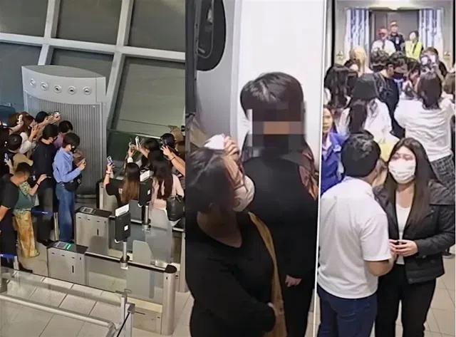 大批粉丝在泰国机场围堵艺人，导致现场秩序混乱。（互联网）