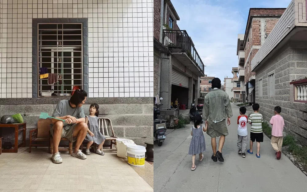 郭坤耀在社媒分享在外婆家的日常之一，是和小朋友玩在一起。（取自郭坤耀IG）