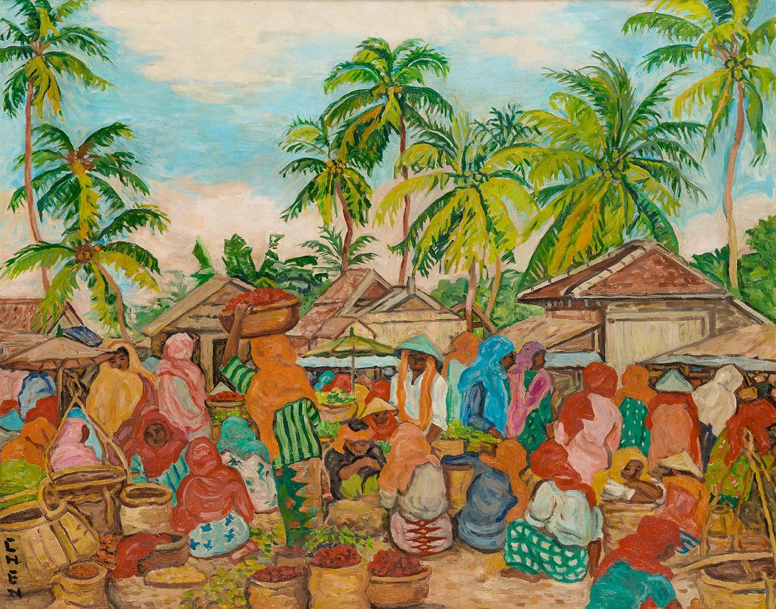 张荔英油画《丁加奴市集》（1960）。（国家美术馆提供）