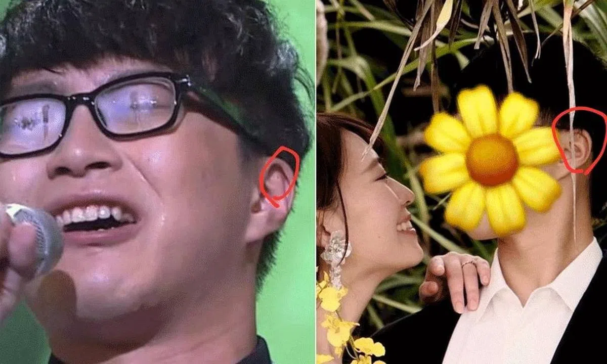 神通广大的网友凭吴业坤耳朵上的一颗痣而挖出新婚妻子的身份。（图/互联网）