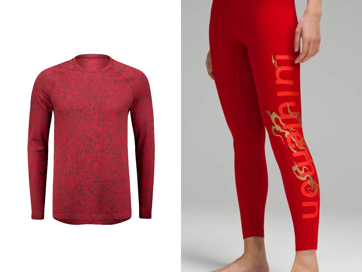 流动的龙鳞形成抽象图案点缀男女运动服。（Lululemon提供）
