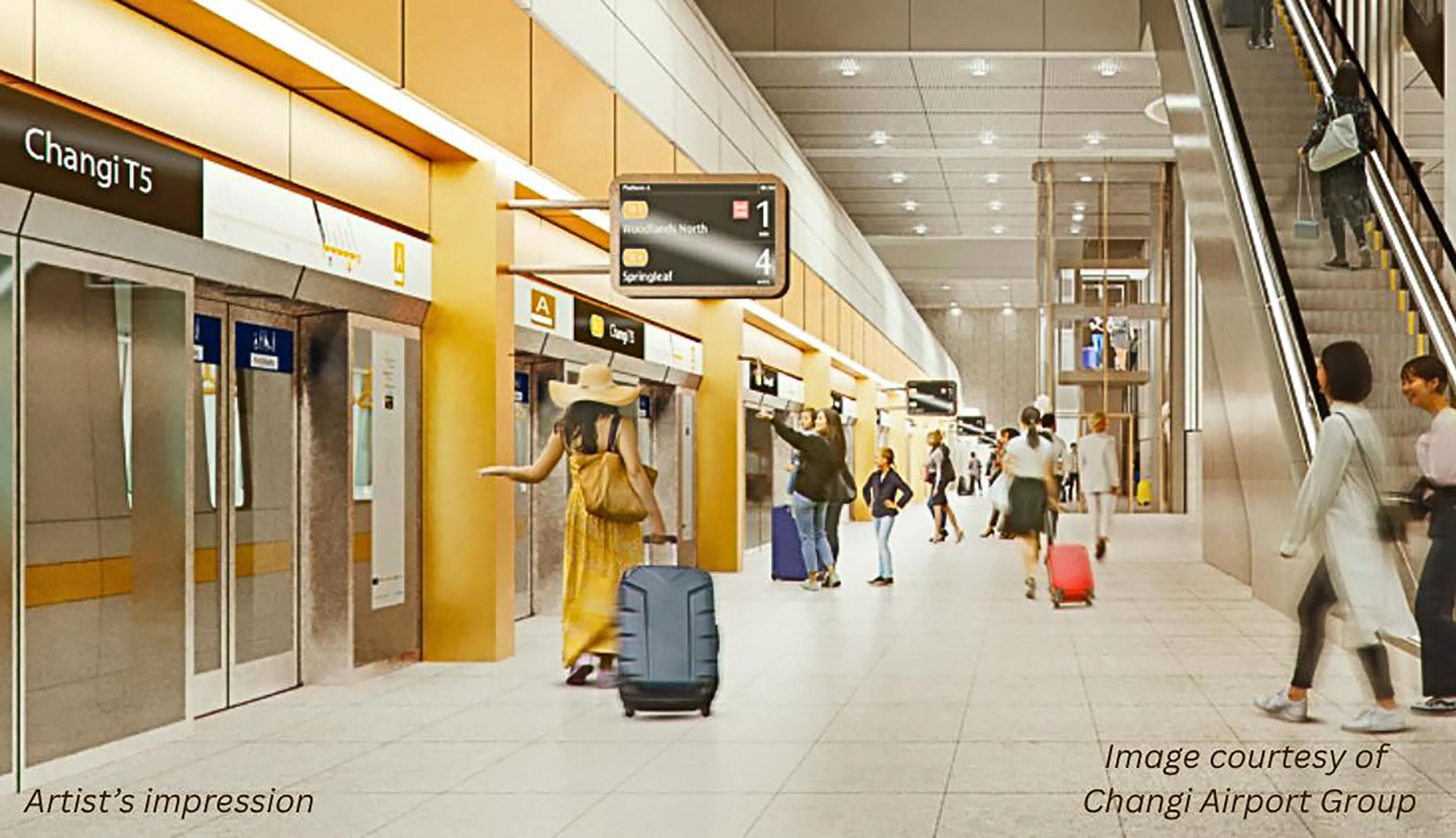 延长线建成后，汤东线将总长57公里。图为樟宜第五搭客大厦转换站构想图。（构想图／樟宜机场集团提供）