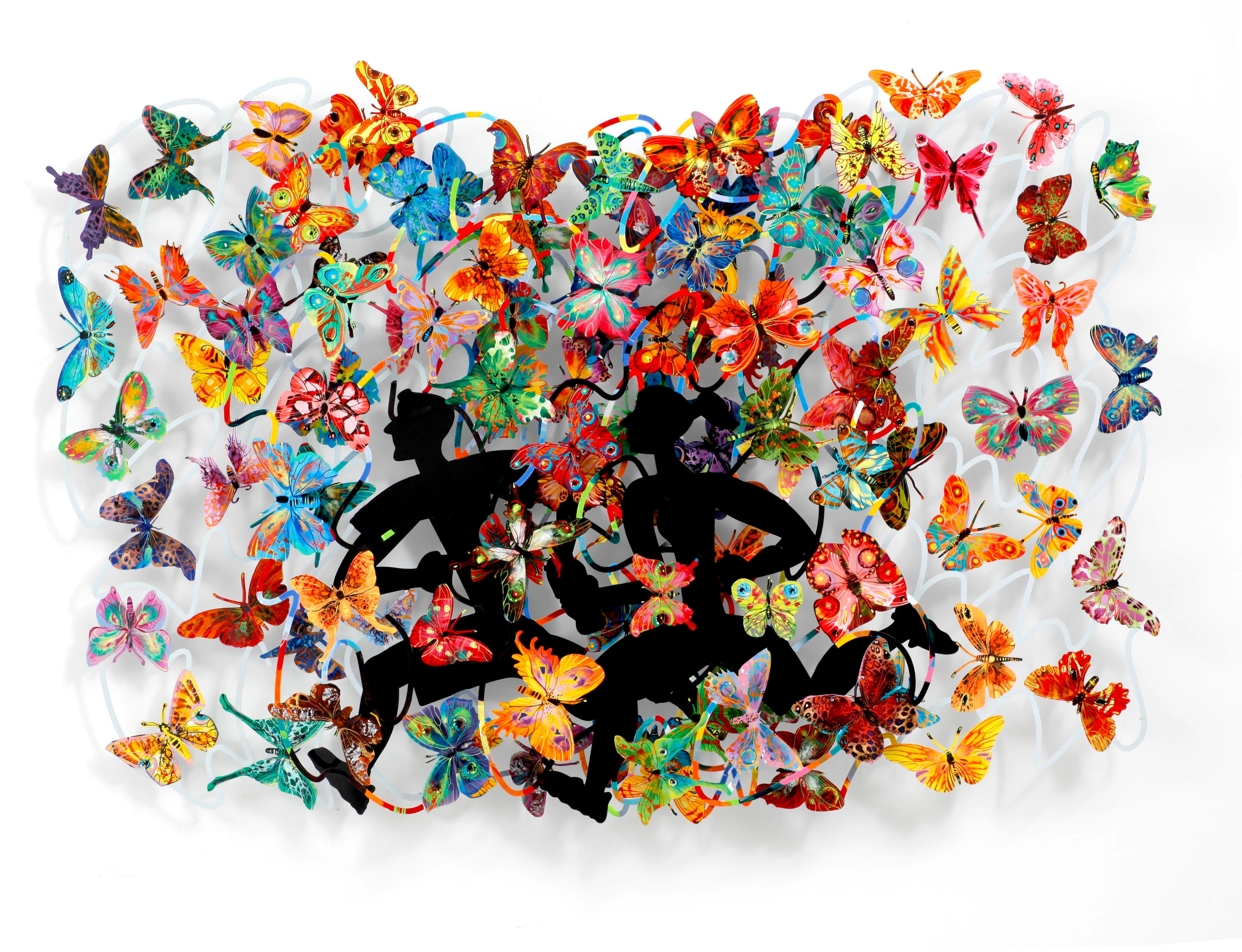 蝴蝶与跑步者是大卫·歌诗坦爱用的素材。（画廊提供）