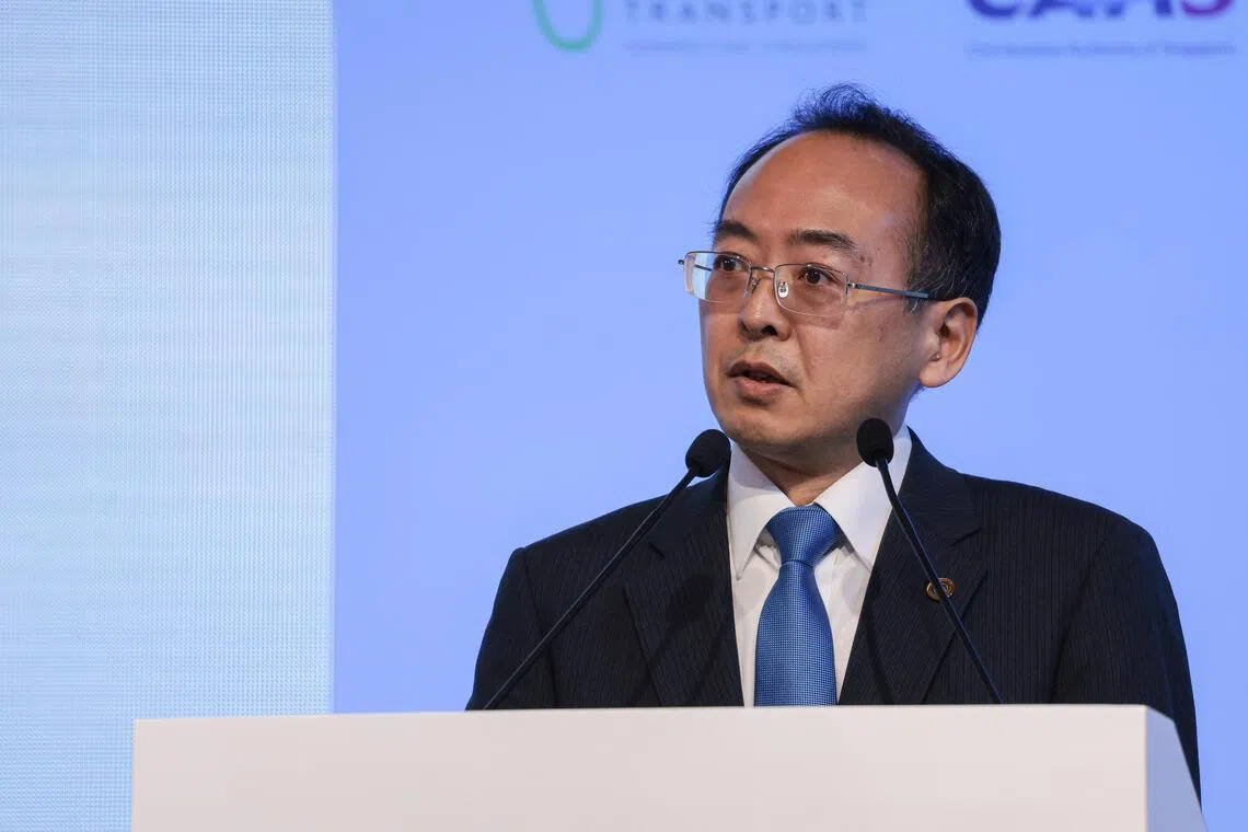 国际民航组织理事会主席大沼俊之在上任后首次在樟宜航空峰会上致辞。（李冠卫摄）