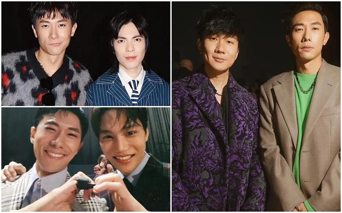 陈泂江在时尚周遇到萧敬腾（左起顺时针）、林俊杰和韩团EXO成员KAI。（取自艺人IG）