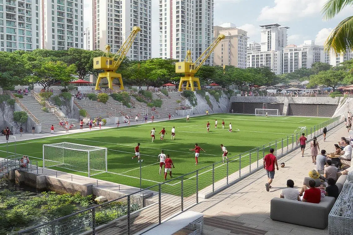 三巴旺船厂的干船坞，未来可能发展为其他用途，如体育设施。（市区重建局提供构想图）