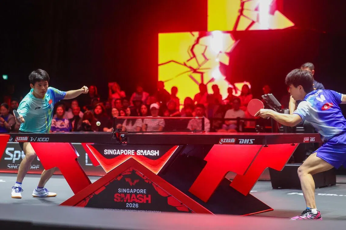 林诗栋（左） 去年在新加坡大满贯赢得了三项冠军，今年也盼以好成绩打破低迷。（吴先邦摄）