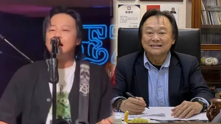 赖铭伟（左）演唱《没出息》时的连外形，很像王世坚。（取自赖铭伟脸书、王世坚脸书）