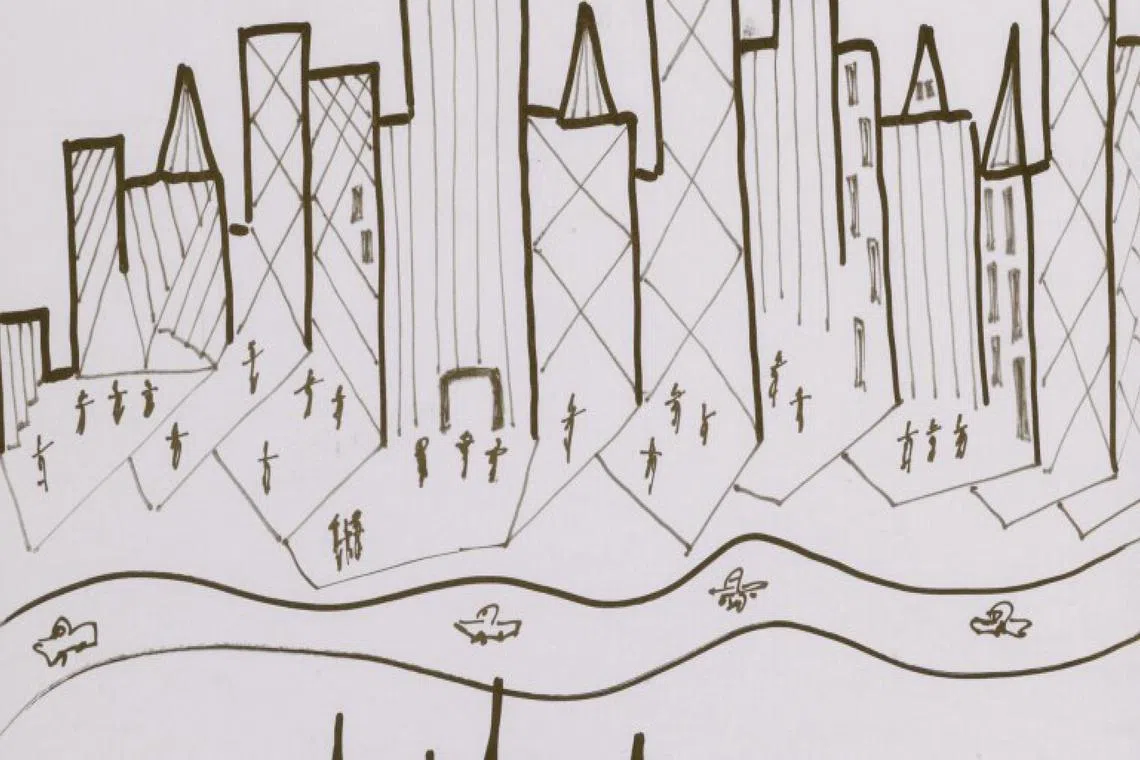 这幅有特朗普签名、注明画于2004年的纽约城市天际线素描，在2020年1月通过苏富比网站拍卖。（路透社）