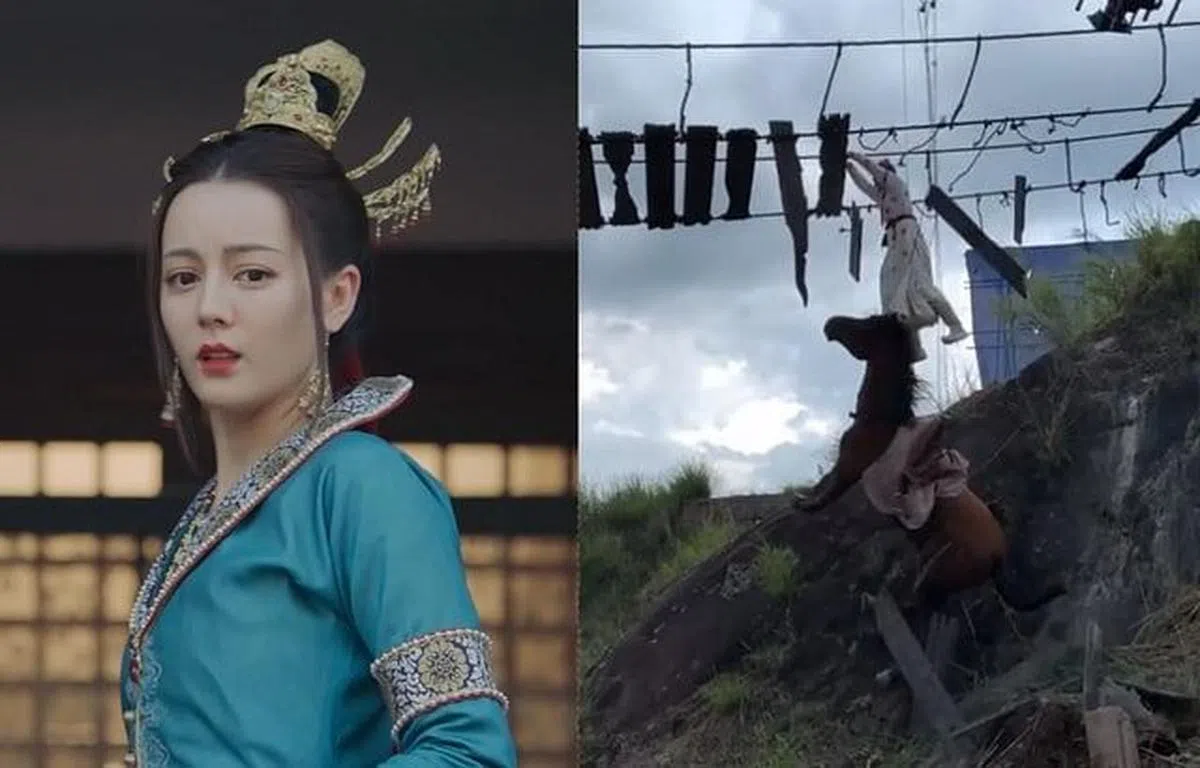 迪丽热巴主演的《长歌行》中一幕马匹从吊桥上摔下的画面引起注意。（互联网）