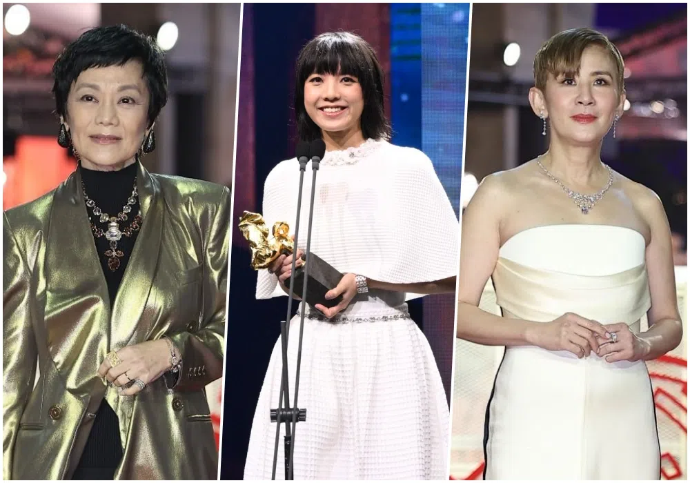 29岁的锺雪莹（中）年纪轻轻演技就获金马奖肯定，她击败张艾嘉（左）和吴君如勇夺影后。（取自金马奖脸书、互联网）