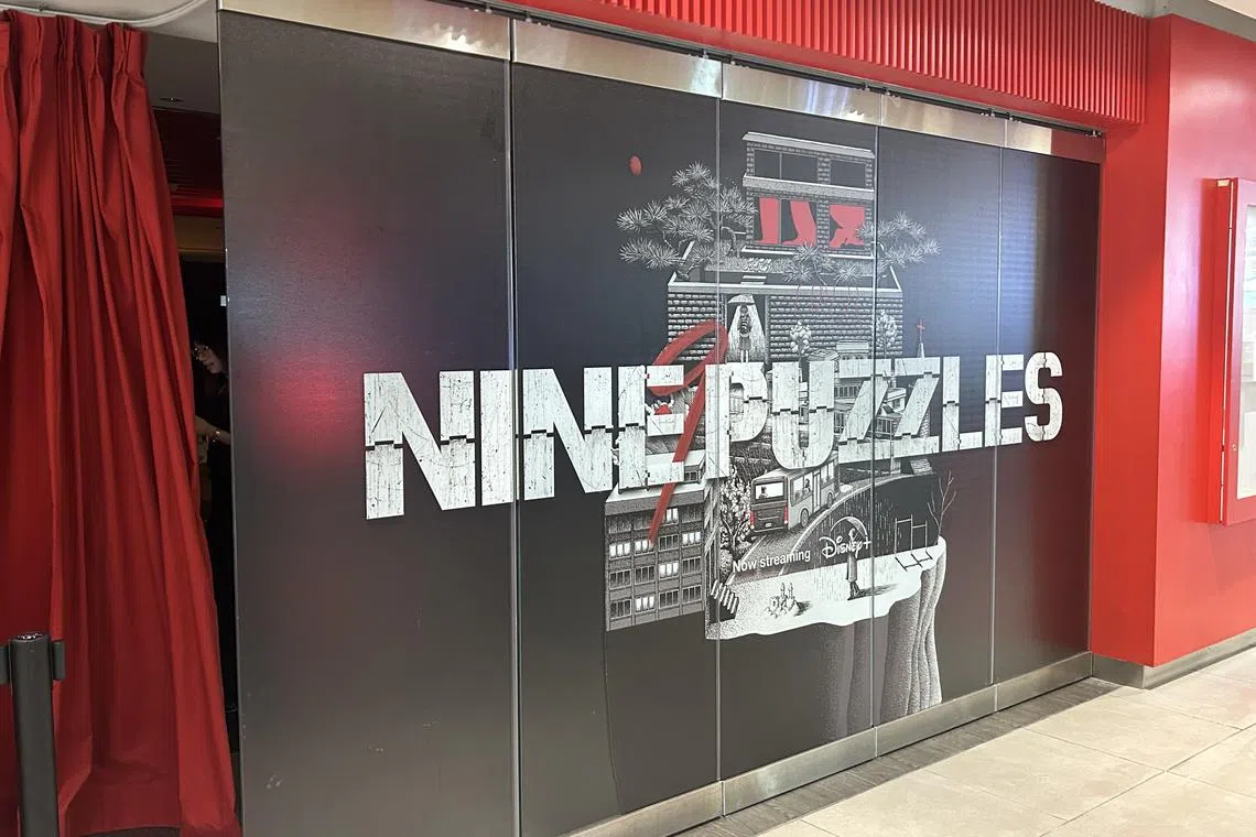Disney+特别设置的“Nine Puzzles: Decoded”沉浸式体验区即日起开放至6月10日。（陈秋雁摄）
