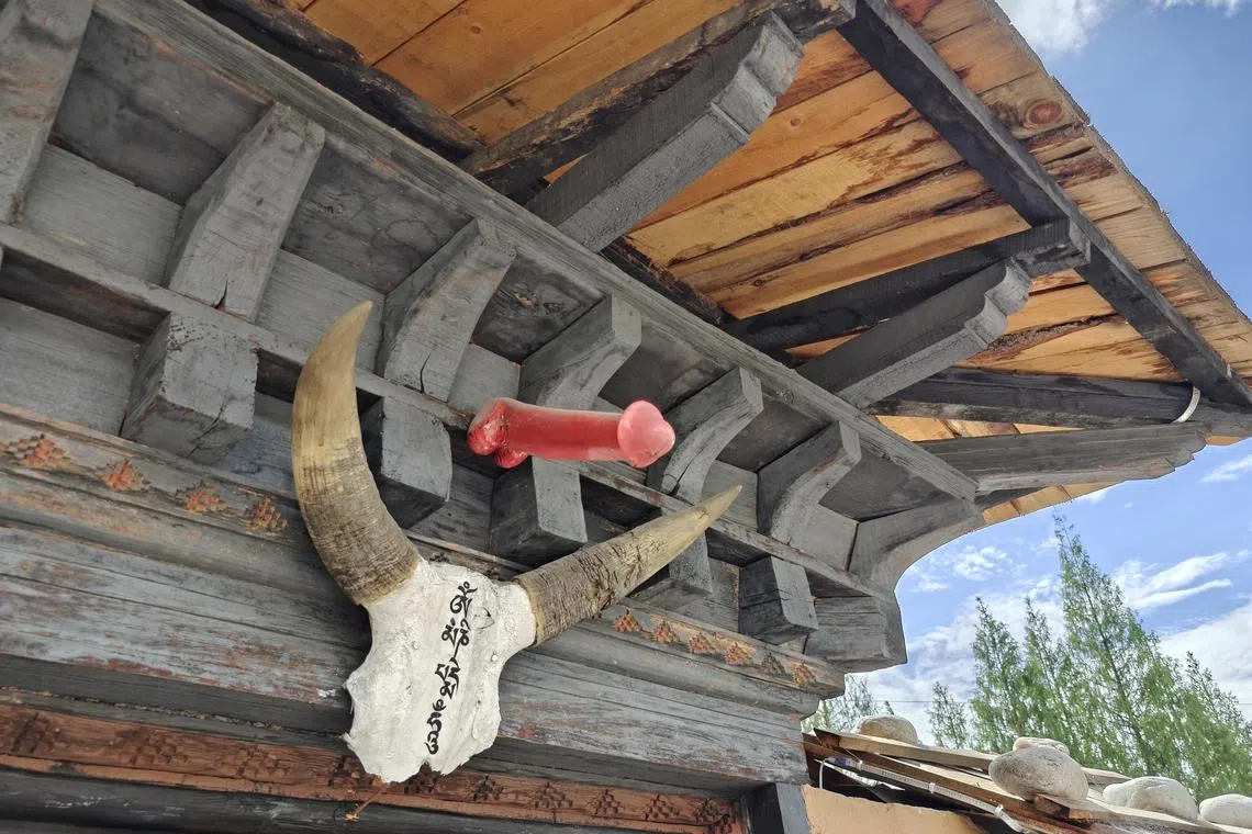 对不丹人而言，阳具是守护的法器，常被悬挂在门前。（陈默汎摄）