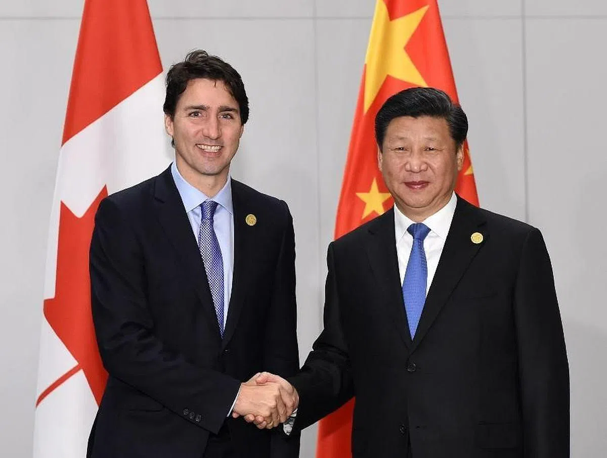 中国国家主席习近平（左）2015年11月16日在土耳其安塔利亚与加拿大总理特鲁多会面。（新华社）