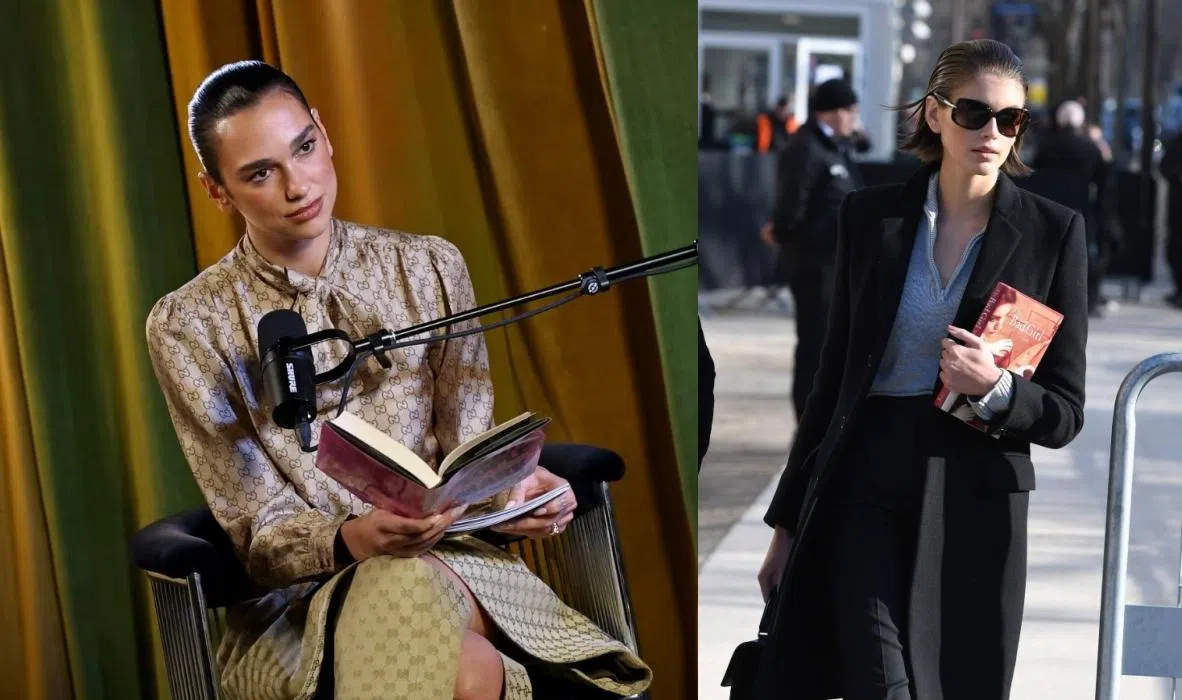 引领新阅读风潮的“灵魂人物”歌手Dua Lipa（左图）和模特Kaia Gerber，展现了“腹有诗书气自潮”的品味。（互联网）