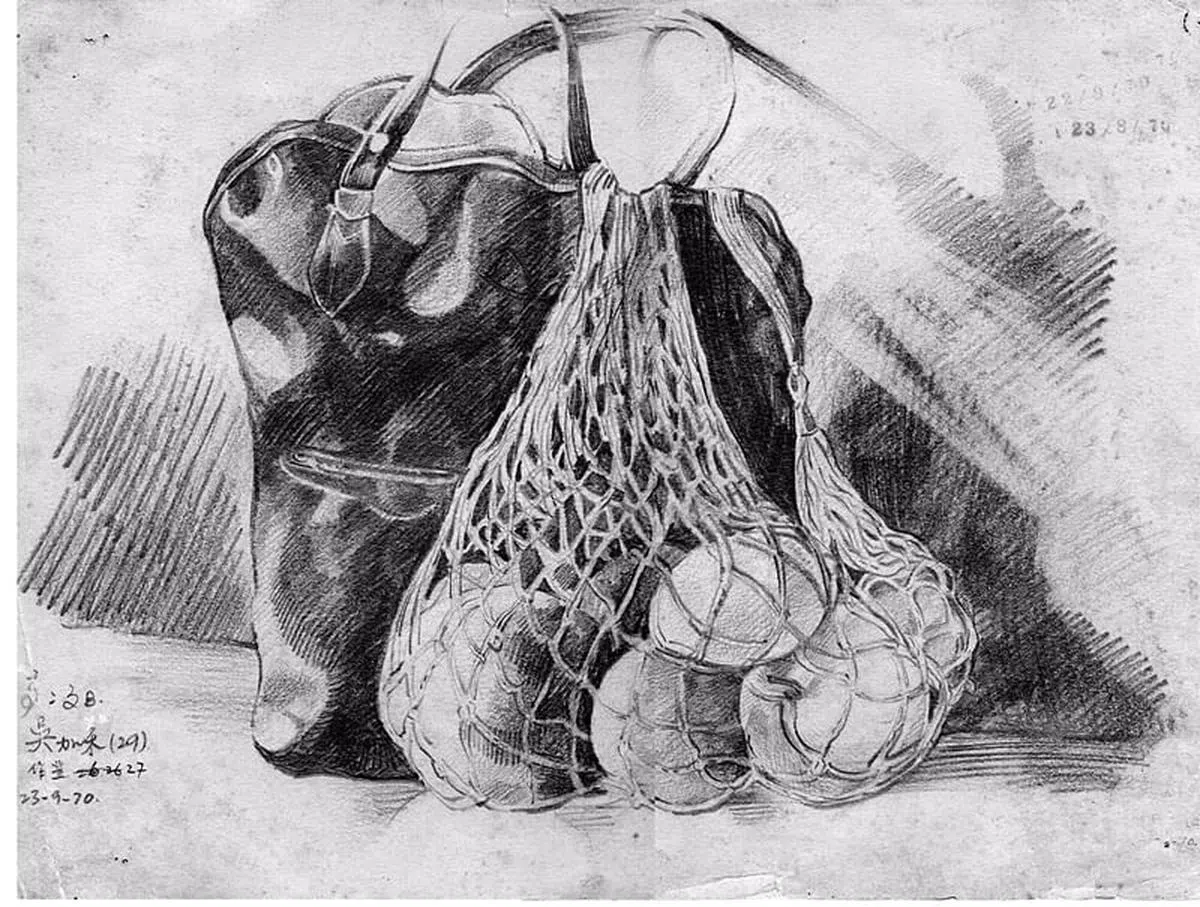 吴嘉禾在华义政府华文中学念高中时的画作，常被美术老师丘高朋称赞。（吴刚提供）