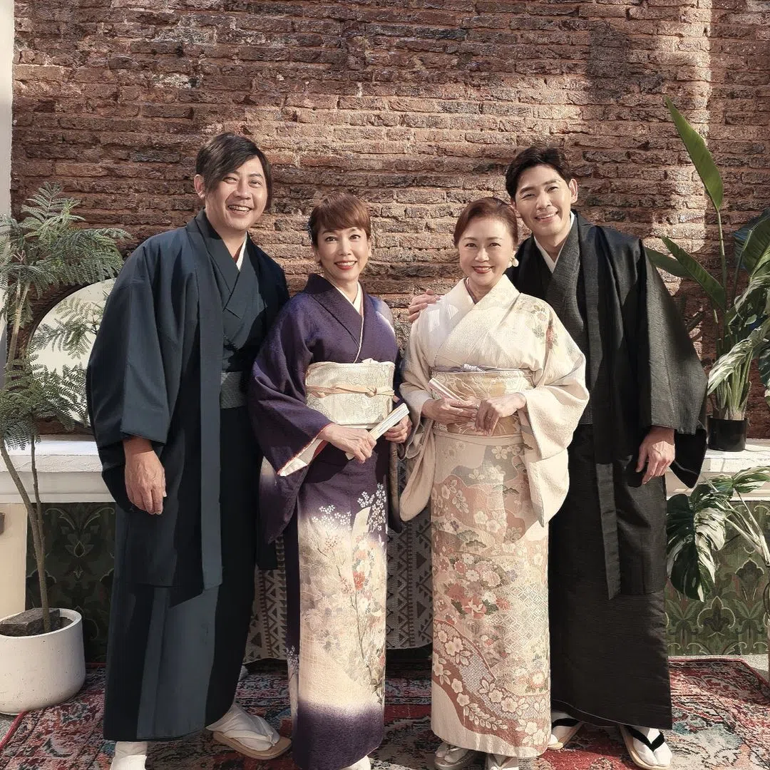 姚彣隆（左起）、钟琴、向云和陈罗密欧在戏中穿上日本和服。（取自艺人IG）