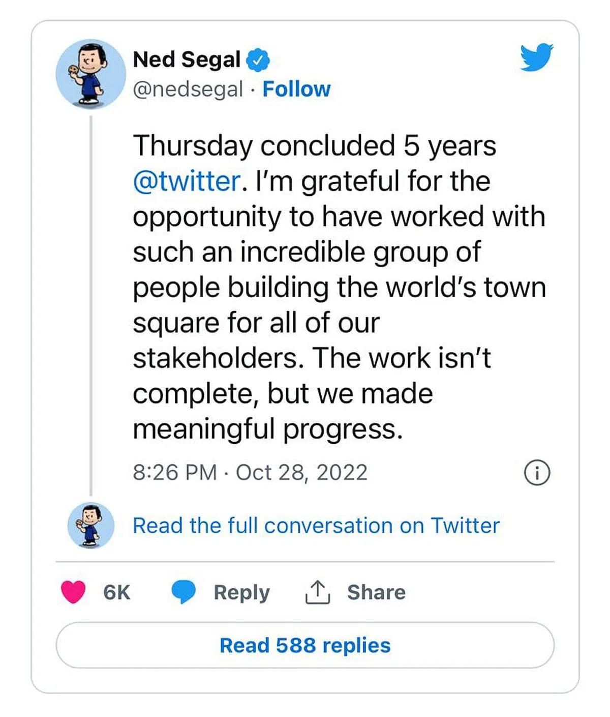 西格尔的推文。（网络照片）