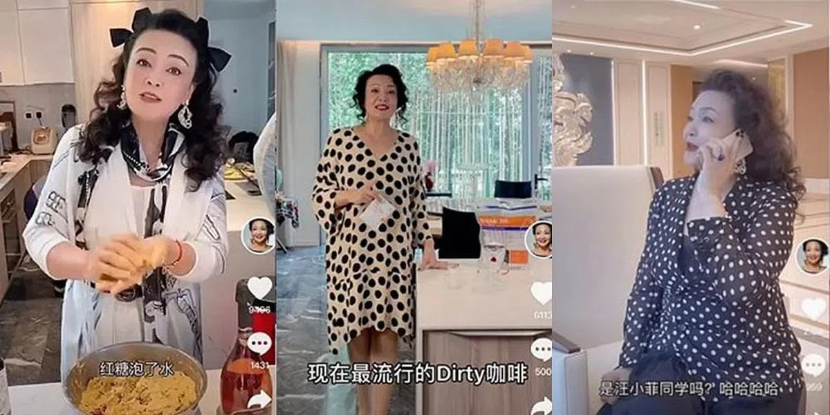 张兰在直播间烹饪、带货、模仿媳妇。（视频截图）