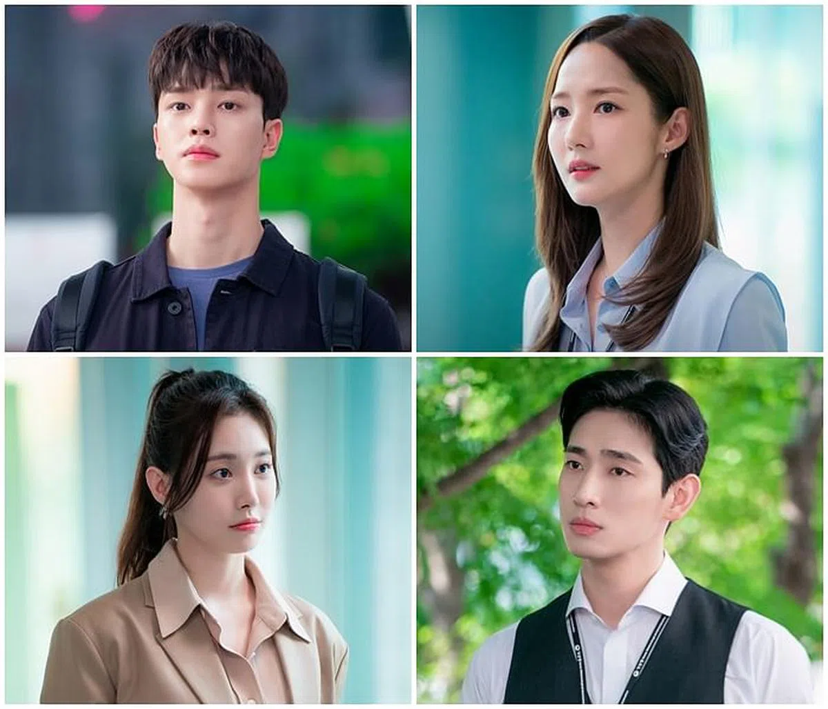 （顺时针起）宋江、朴敏英、尹博和Yura大谈四角恋。（图/面簿）