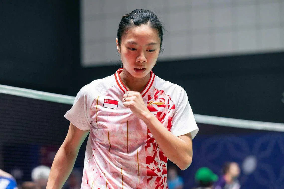 我国头号女单杨佳敏报了去年东运会不敌之仇。（黄靖安／新加坡全国奥理会提供）