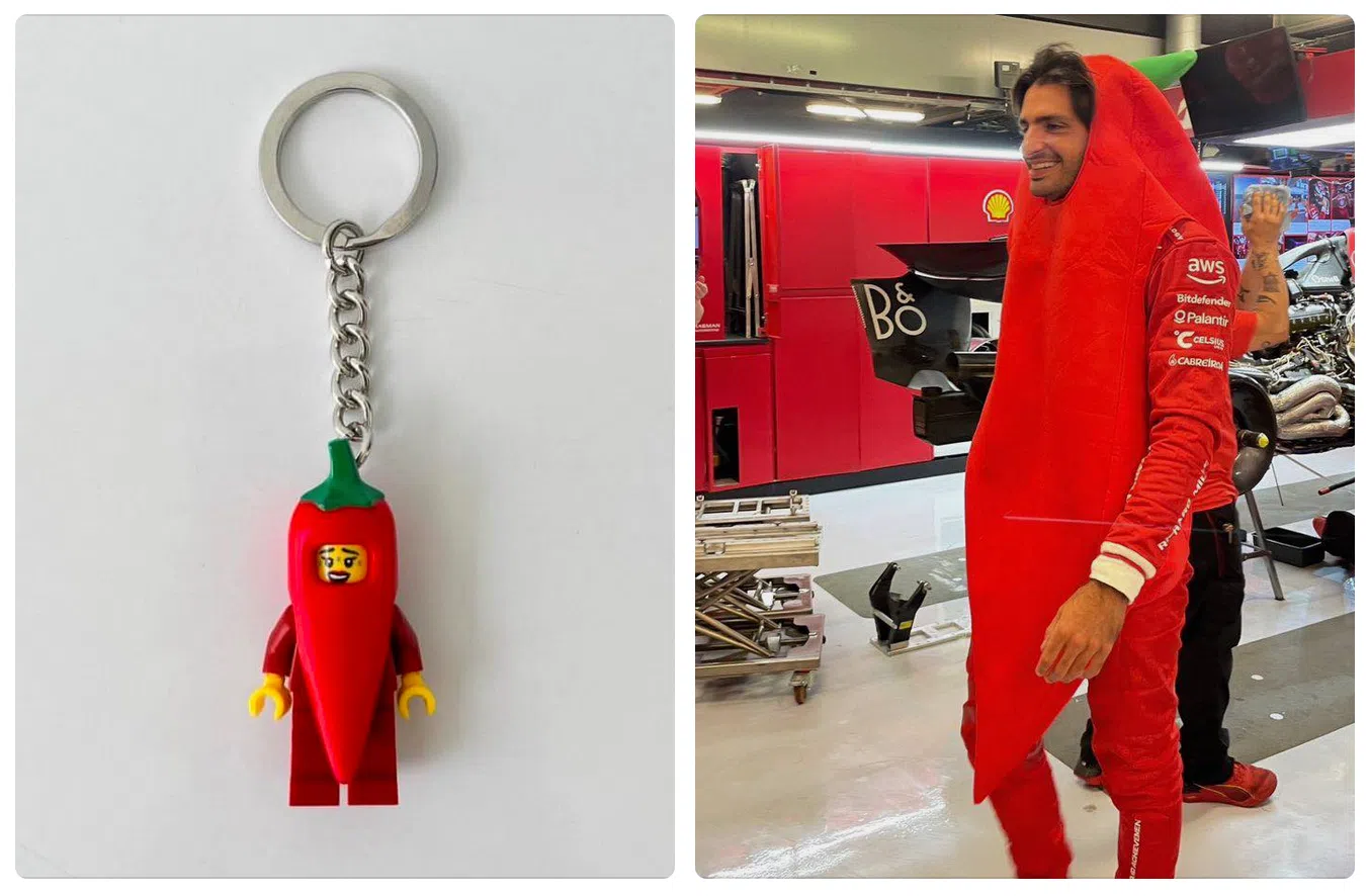 乐高这款辣椒女孩钥匙圈虽非F1官方产品，却与西班牙小辣椒塞恩兹撞脸。（取自乐高网店、互联网）