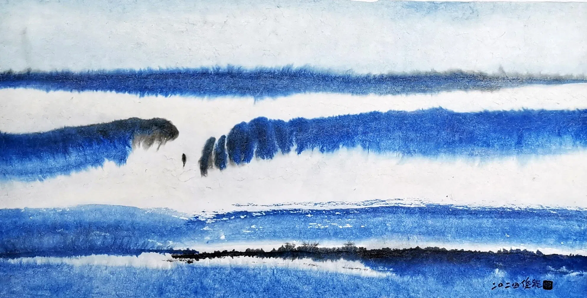 林俊能纸本彩墨《青花瓷》。（南蛮艺苑）