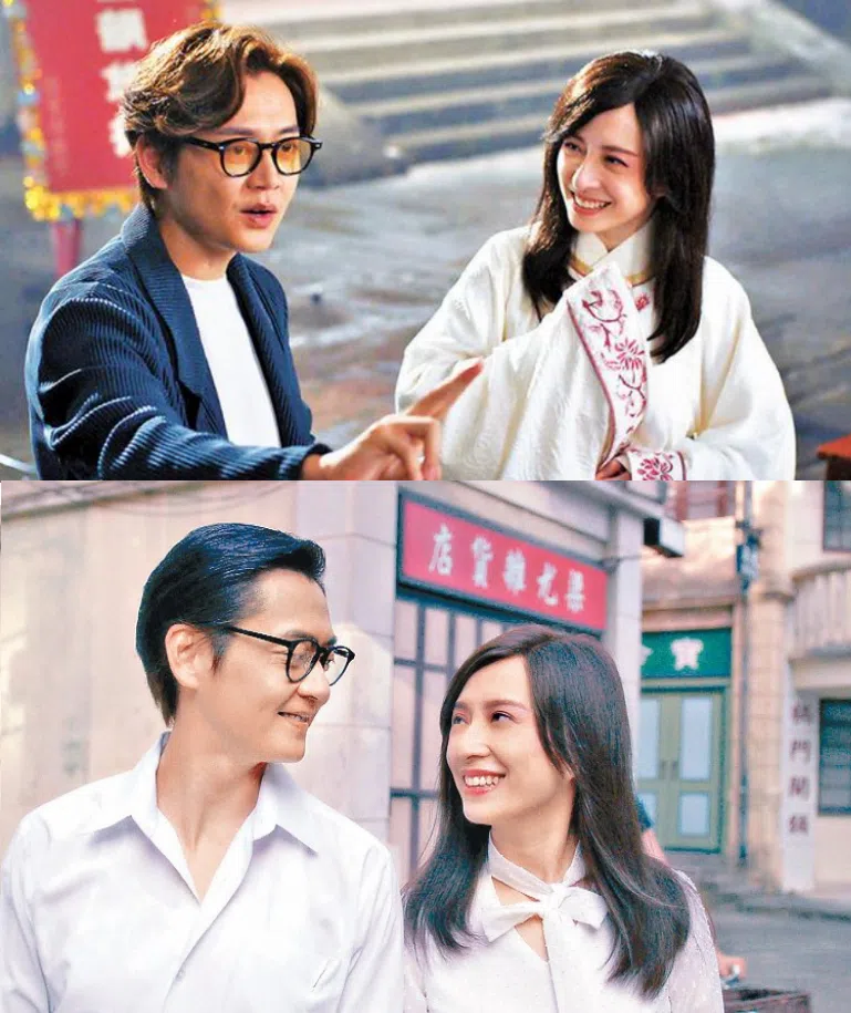 张振朗在《灵戏逼人》饰演的现代音乐人丁一骏（上图左），原来是1990年代粤剧著名编剧曲行（下图左）的转世。（互联网）