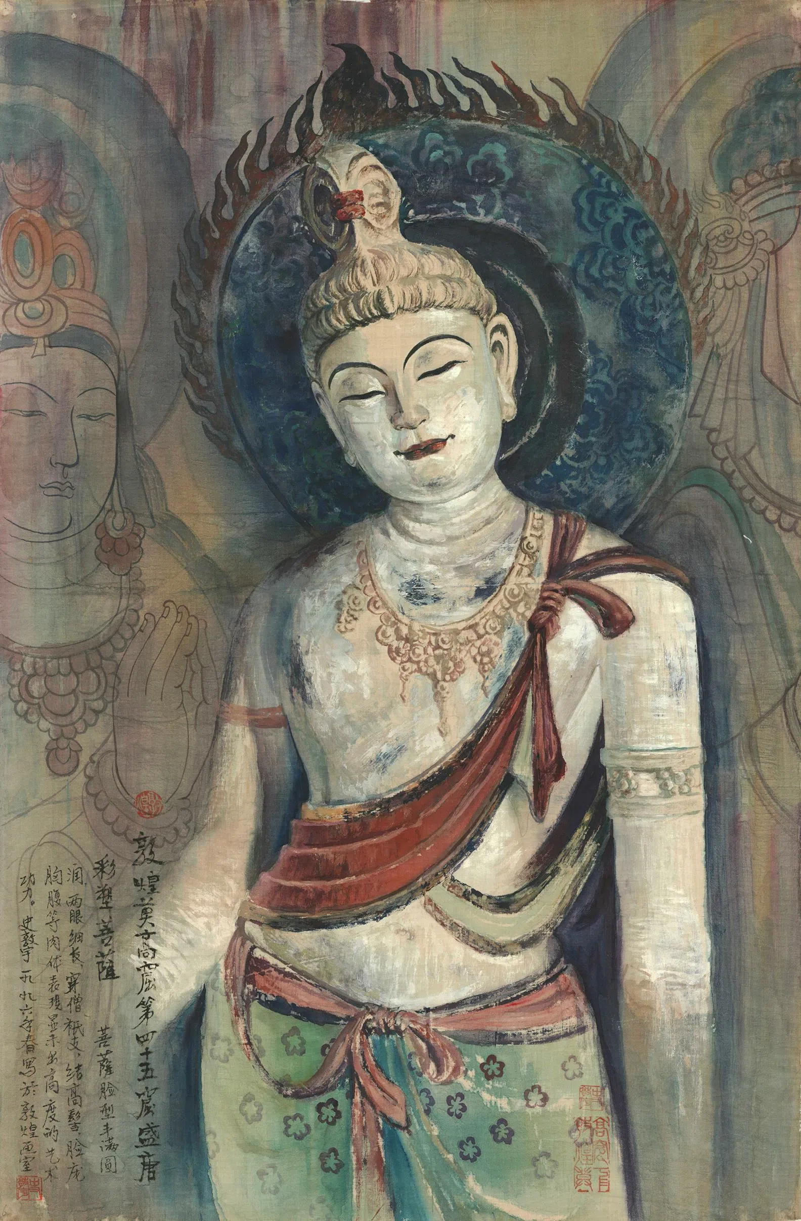 史敦宇以油画写《彩塑菩萨》（盛唐·莫高窟第45窟）（1996），使平面绘画立体化。（史敦宇提供）
