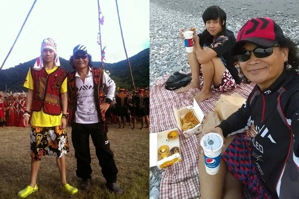 爱好野外生活的沈文程（戴墨镜者）带孩子接触大自然。（创时代提供）