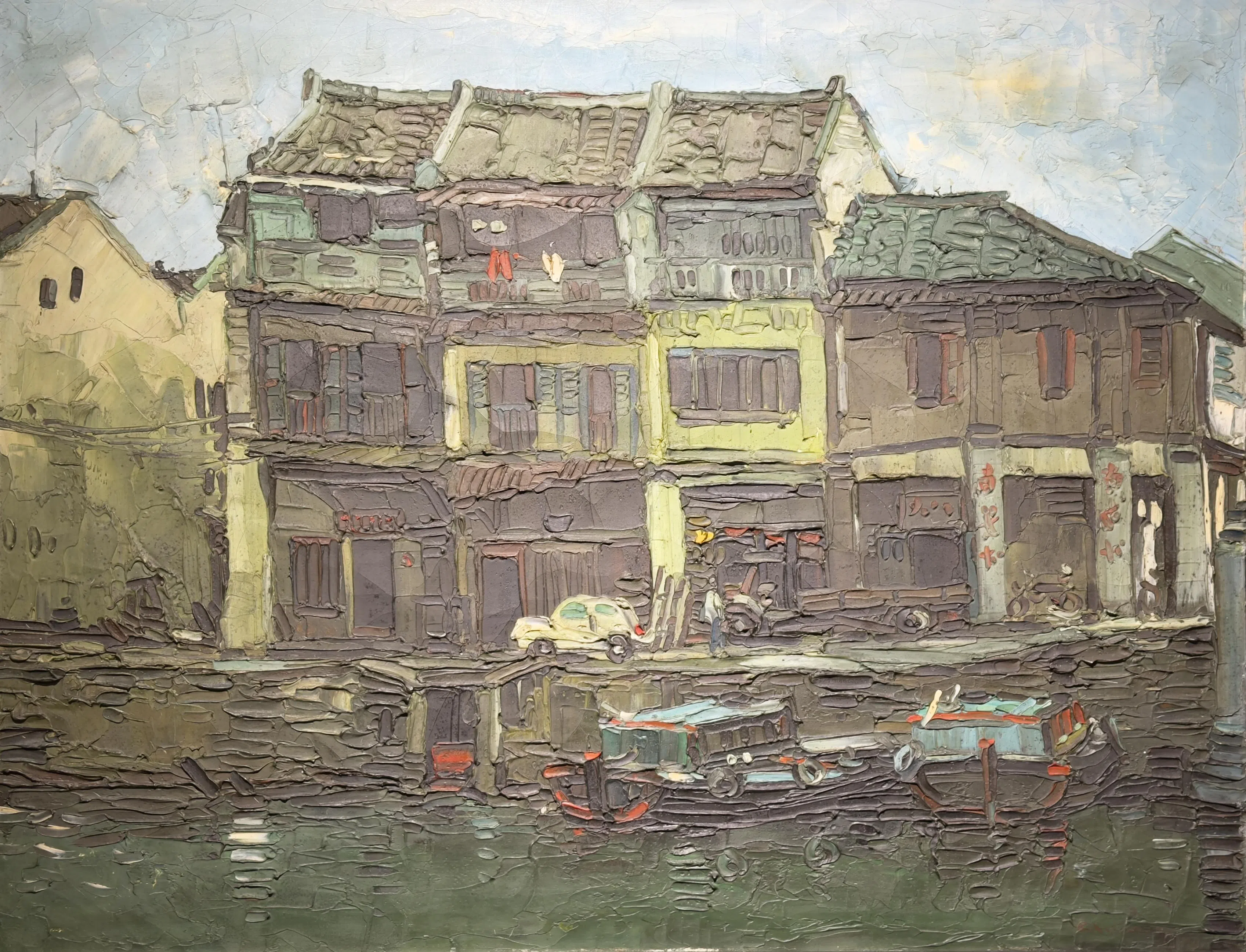 洪亚弟油画《新加坡河》（1976）。（南蛮艺苑提供）