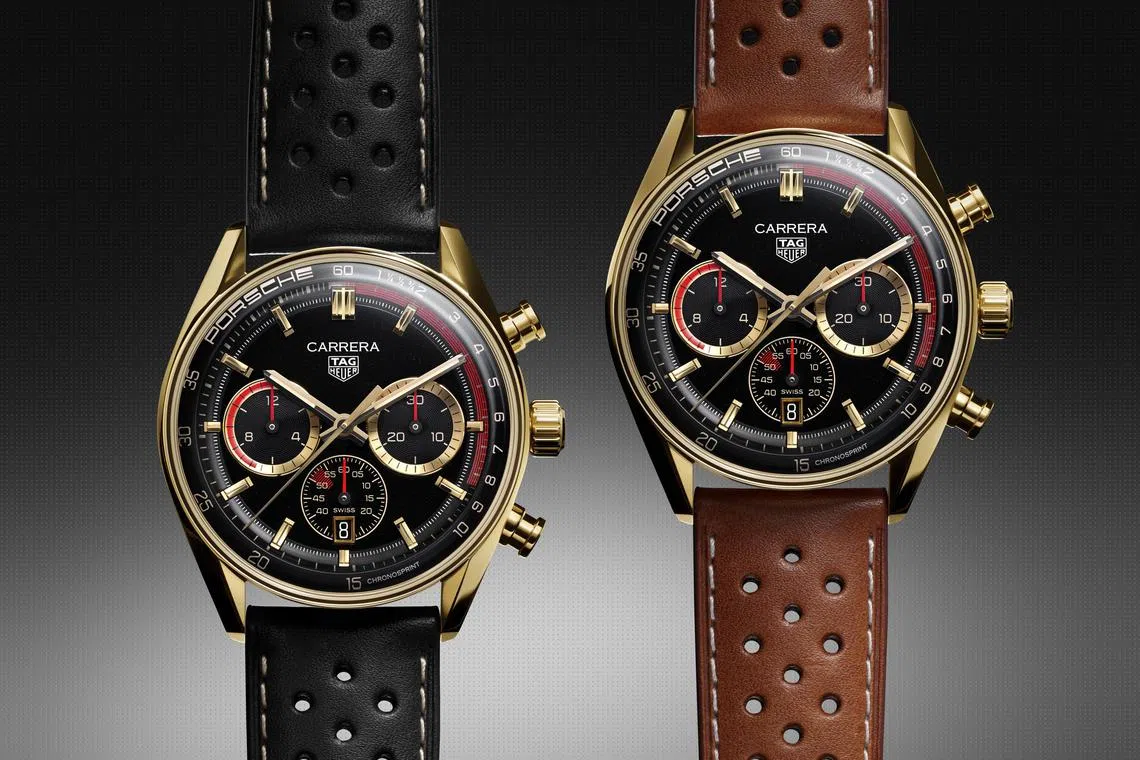 全新限量Chronosprint18K 3N黄金版，灵感源自1965年保时捷“147”号仪表盘计时器。（泰格豪雅提供）