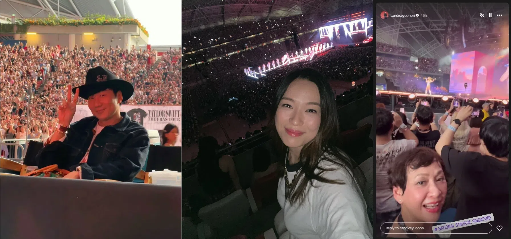 林俊杰、林慧玲及余安安都“朝圣”泰勒丝的首场演出。（取自CaCO3小红书账号、林慧玲和余安安IG）