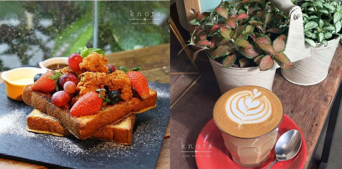 法式草莓吐司（左）和拉花拿铁（右）是店里的高人气甜品。（取自knots_cafe_and_living Instagram）