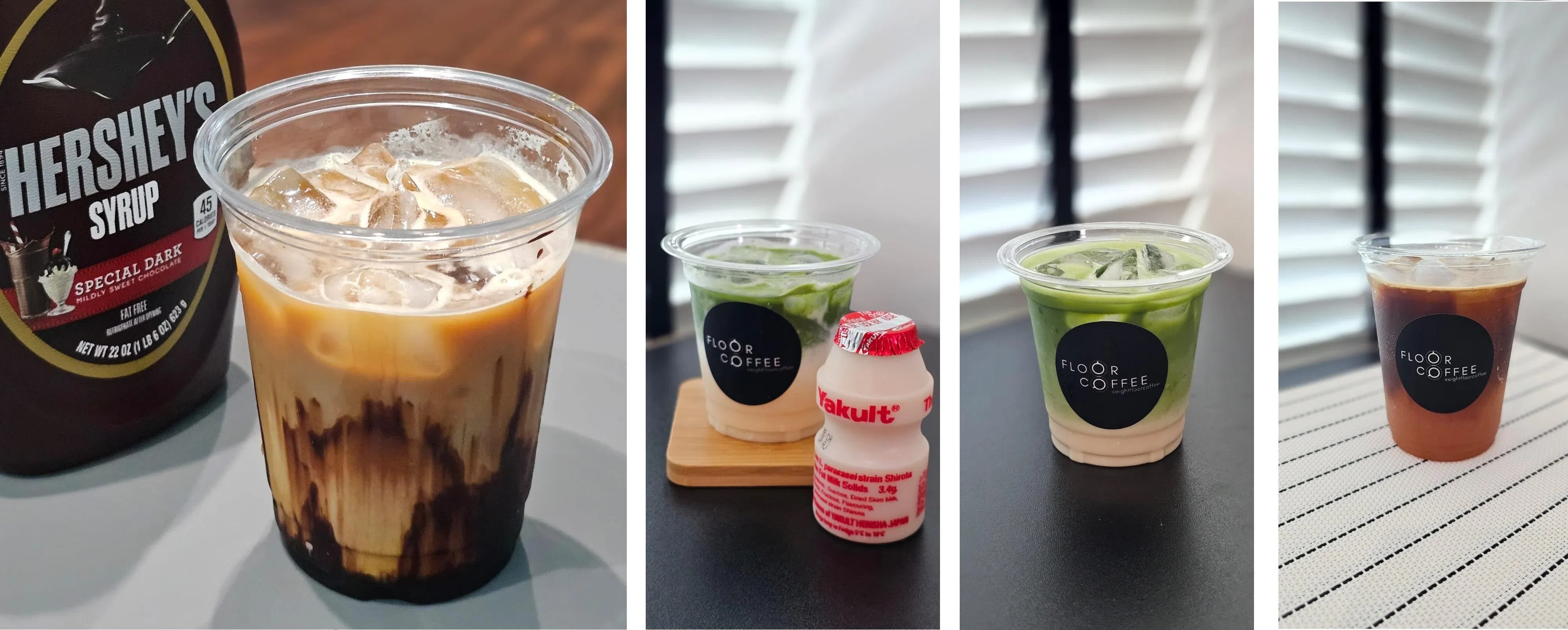 “八楼咖啡”的招牌饮料包括（左起）冰摩卡、Yakult抹茶、抹茶拿铁和Grapefruit Divine。（受访者提供）