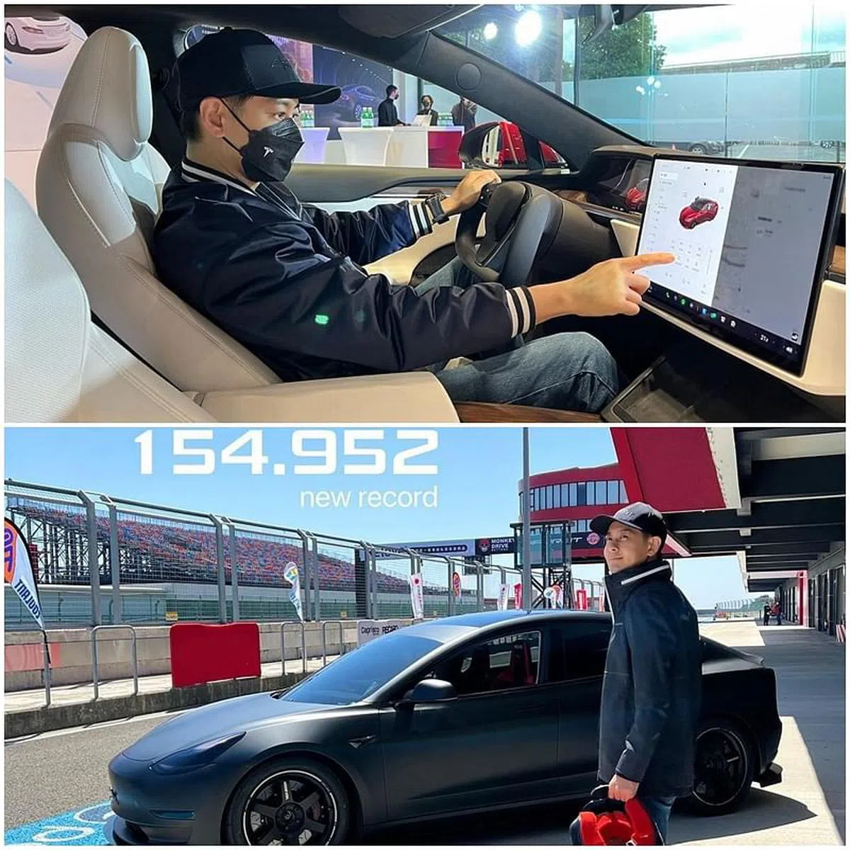 林志颖曾在1月时晒出自己试乘电动车的照片（上图）；他的弟弟林志鑫３月也在社媒上分享哥哥超越纪录的照片。（图/面簿） 
