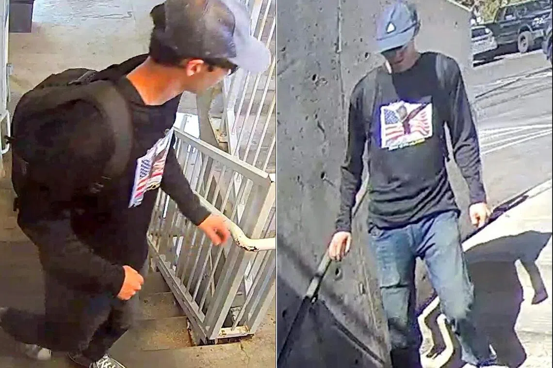 FBI早前公布的画面显示，嫌犯身穿黑色长袖上衣，胸前印有疑似美国星条旗的图案。调查人员接触罗宾森时，他的穿着与监控画面中相同。（法新社）