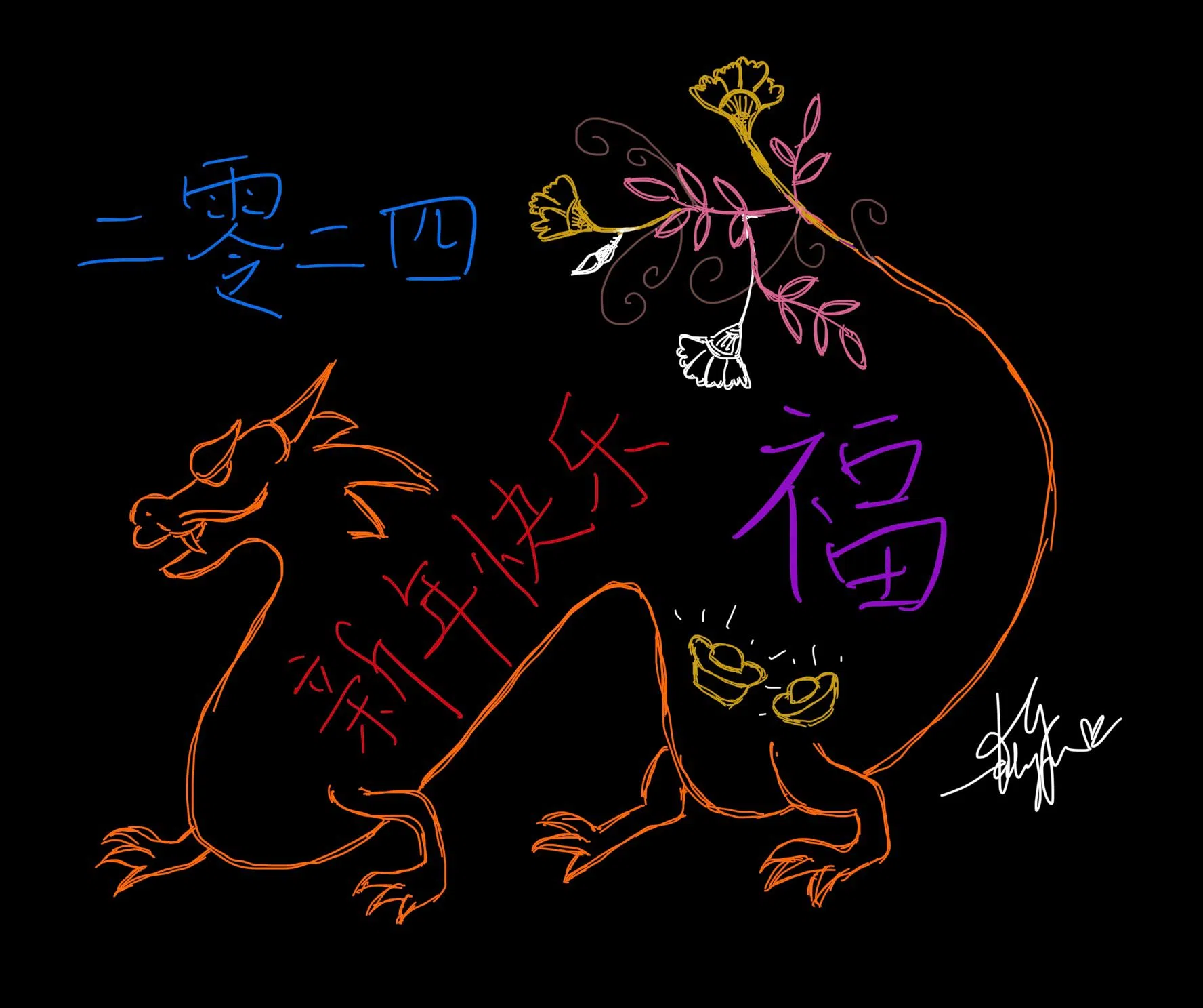 黄晶玲花心思为读者们画的龙年贺卡，你喜欢吗？（受访者提供）