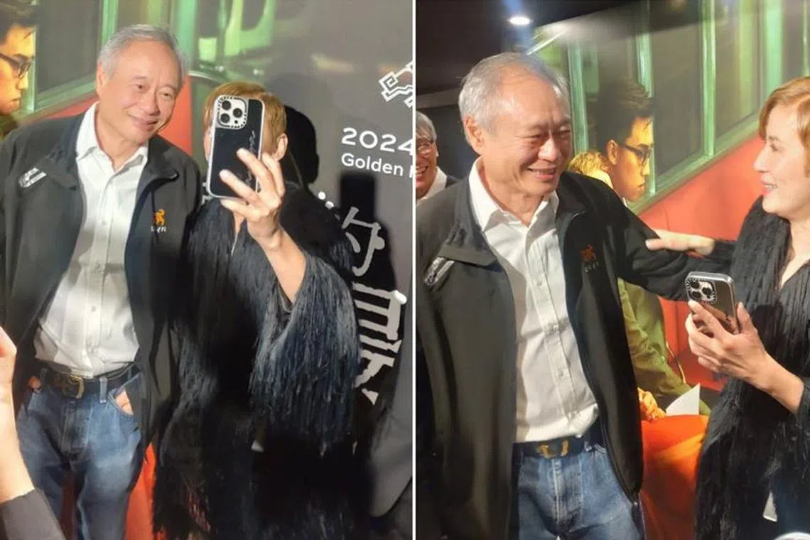 吴君如见到偶像李安兴奋不已，频跟导演玩自拍。（互联网）