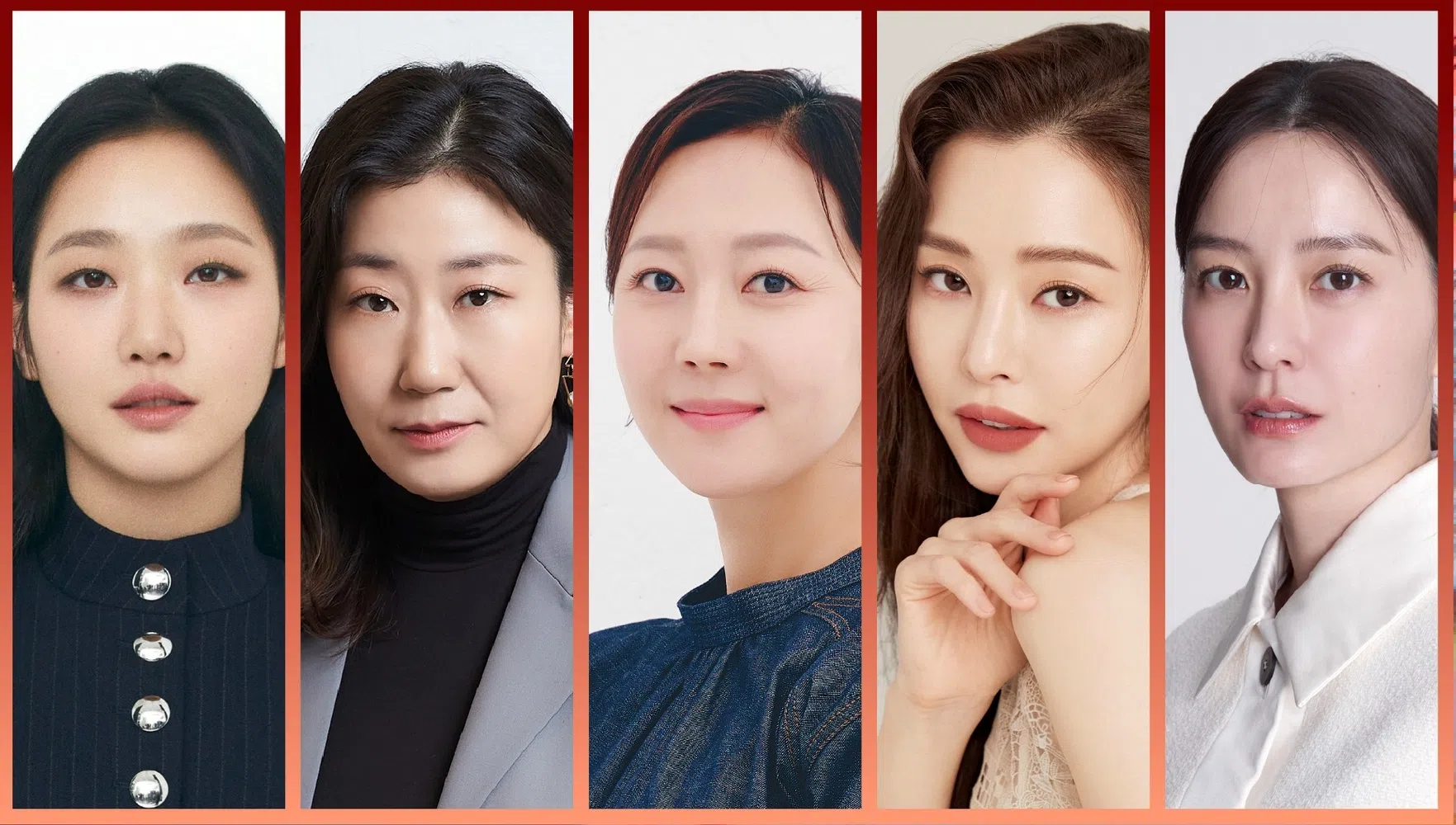 金高银（左起）、罗美兰、廉晶雅、李荷妮和郑有美角逐影后。（取自百想艺术大赏脸书）