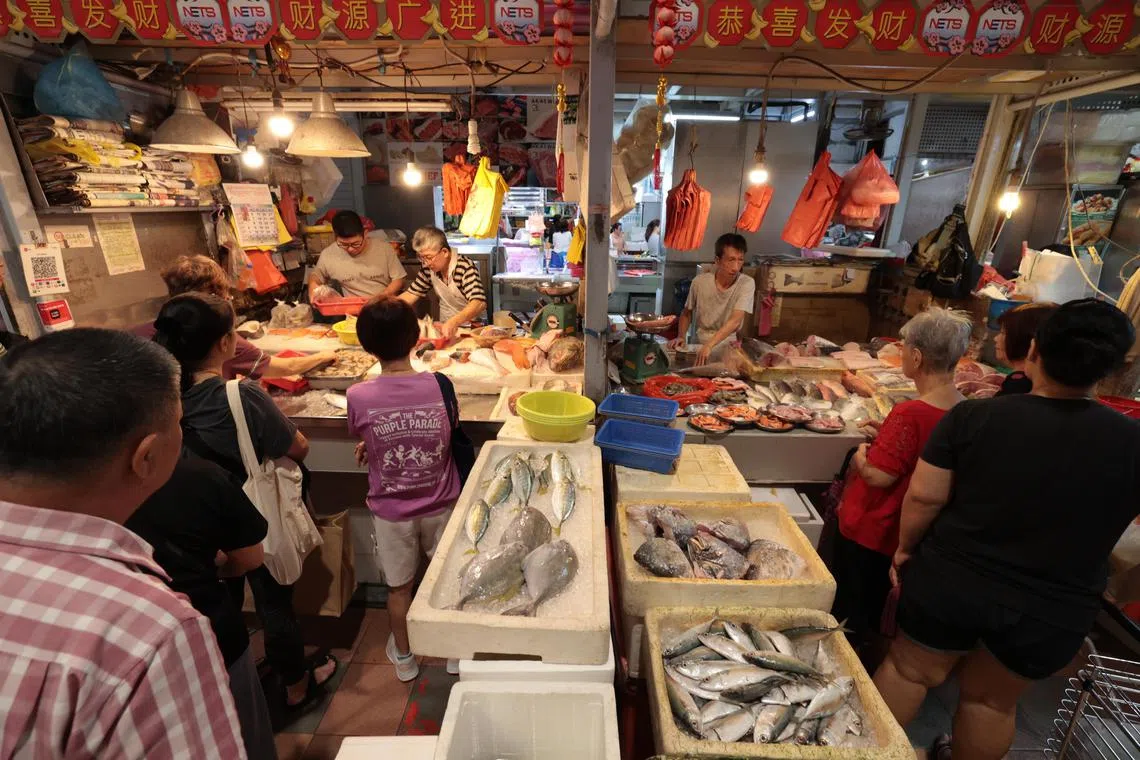 年节热销的鱼类包括红石斑鱼、斗鲳、白肚鱼以及午鱼等，这些都是人们团圆饭桌上常见的选择。（梁麒麟摄）