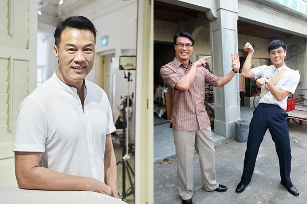 郑各评2012年回到大士电视城拍摄《花样人间》，剧中与陈邦鋆（右图右）合作。（档案照）