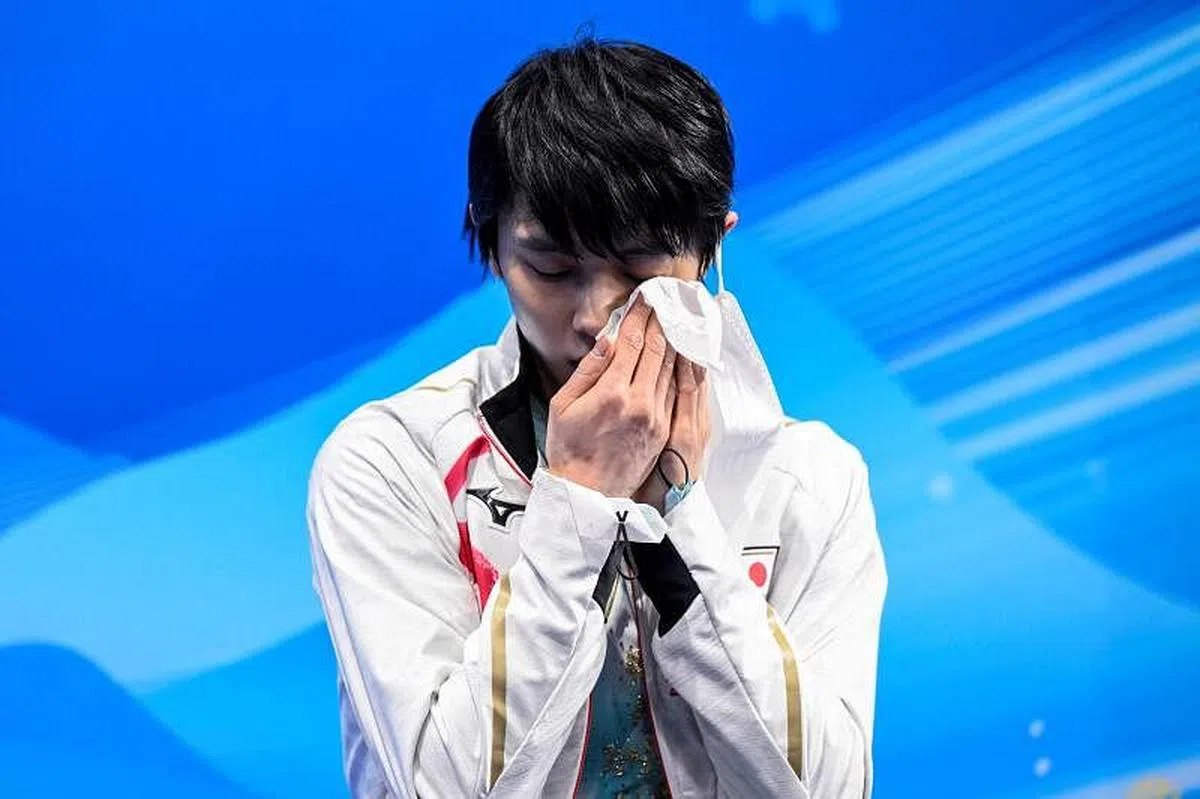 羽生结弦昨天赛后落泪。（法新社）